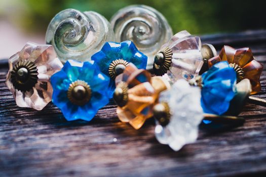 Vintage Glass Drawer Pulls, Knobs for Dresser or Antique Brass Handle