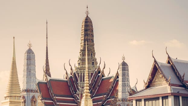 Golden Stupa of Temple of the Emerald Buddha.  Wat Phra Si Rattana Satsadaram.  Wat Phra Kaew. landmark of Bangkok Thailand