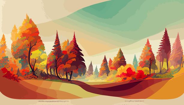 forest in autumn beautiful landscape geometric illustration. illustration for wallpaper