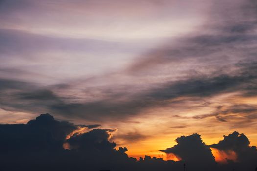 Dark fluffy clouds sky background with blue sky background for copy space.