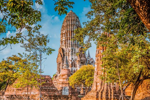 Autthaya Historical Park ancient stupa and temple.Wat Mahathat in Thailand, ancient capital of the Siam thai kingdom. UNESCO World Heritage Site ruined temple and stupa