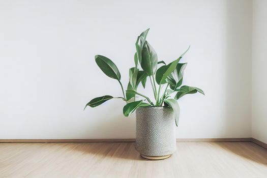 White empty room with plant. Room interior 3d illustration.