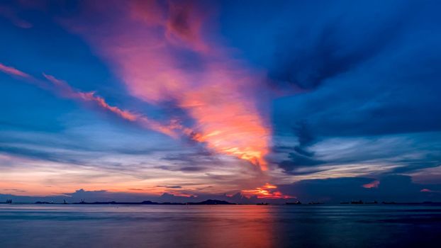 Clouds twilight sky in pastel color Pink and blue, colorful spiritual background.