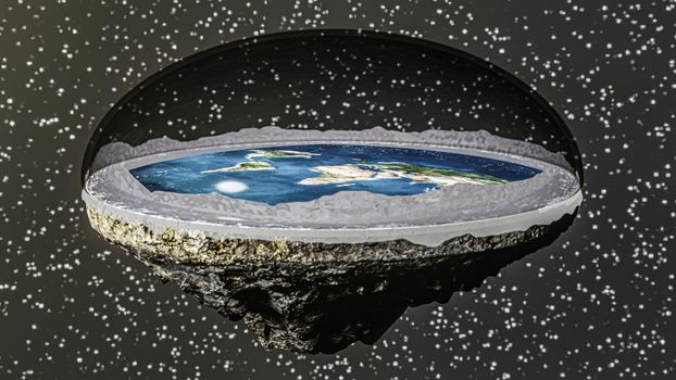 "3d illustration" of flat earth in the universe