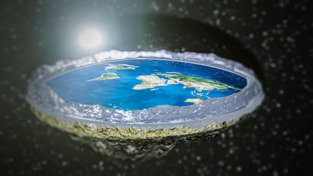 "3d illustration" of flat earth in the universe