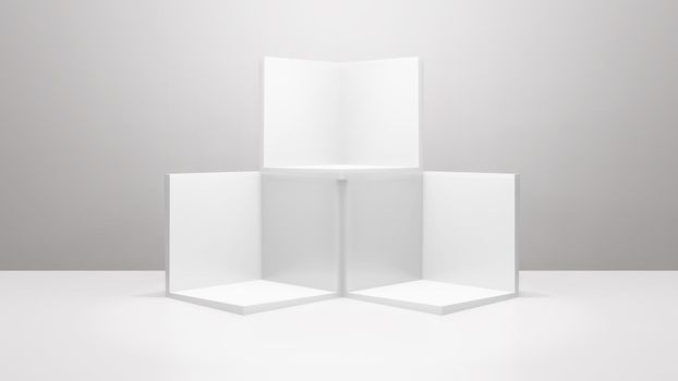 Geometric shape background in the white and grey studio room, minimalist mockup for podium display or showcase, 3d rendering