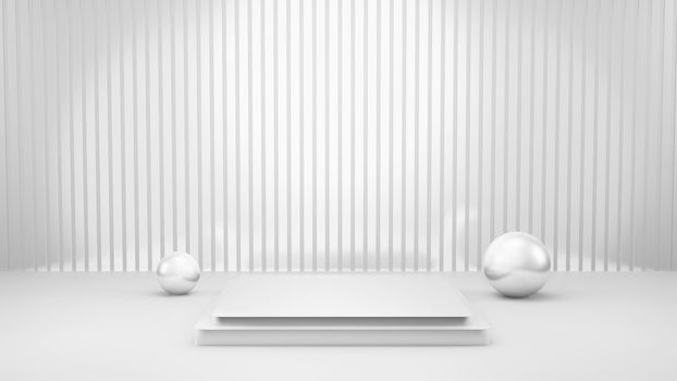 Geometric shape background in the white and grey studio room, minimalist mockup for podium display or showcase, 3d rendering