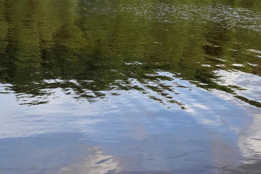 Water surfaces with waves and ripples and the sunlight reflecting at the surface