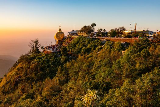 The great sanctuary of the Kyaikhtiyo Pagoda with the Golden Rock in Myanmar