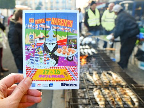 DIEPPE, FRANCE - NOVEMBER 17, 2018: 49th Fair of Herring and scallop shell in a port of Dieppe