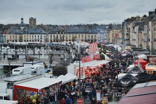 DIEPPE, FRANCE - NOVEMBER 13, 2021: 50th Fair of Herring and scallop shell at a port of Dieppe