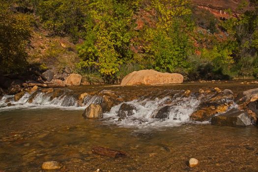 Small rapids in the Virgin River in Zion National Park. Utah