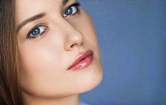 Beauty and skincare, beautiful woman with blue eyes, natural make-up, face portrait close-up