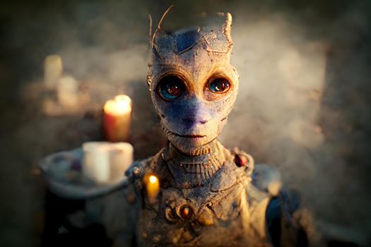 friendly humanoid alien portrait, neural network generated art. Digitally generated image. Not based on any actual scene or pattern.