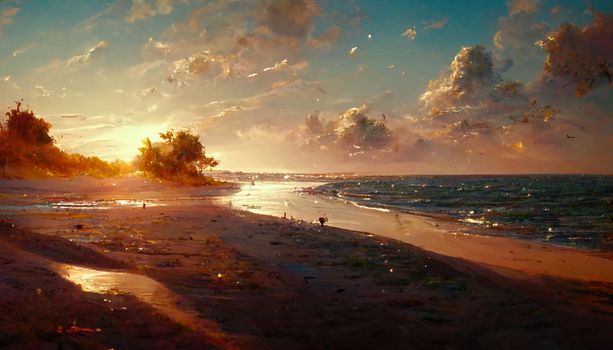 beach sunset environment cinmatic illustration. illustration for wallpaper