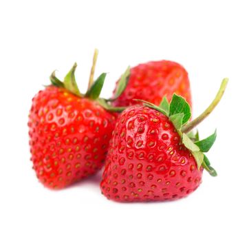 Single organic garden strawberry on white background