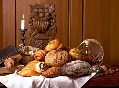 fresh bread and wheat on the wooden