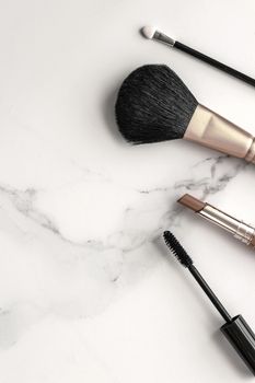 Make-up and cosmetics products on marble, flatlay background - modern feminine lifestyle, beauty blog and fashion inspiration concept