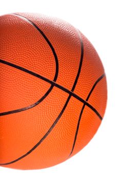 Ball for game in basketball of orange colour isolated on white background