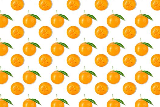 Seamless pattern. Raw tangerine fruits isolated on white background