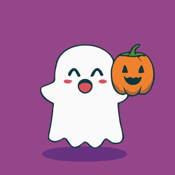 cute halloween ghost whit evil pumpkin illustration. halloween illustration.