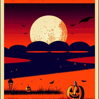 halloween night, full moon illustration. halloween illustration.