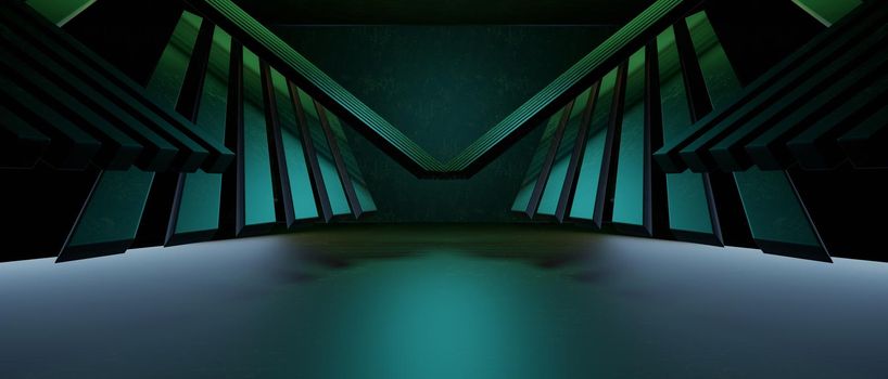 Abstract Futuristic Frame In Cyber Space Fantastic Scene In Virtual Reality Abstract Digital Green Tech Background Wallpaper 3D Illustration