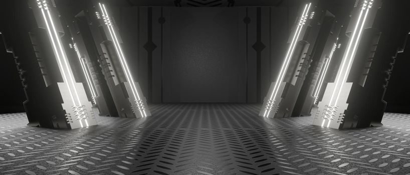 Abstract 3D Empty Long Light Corridor Abstract Digital Light Grey Banner Background Wallpaper 3D Illustration