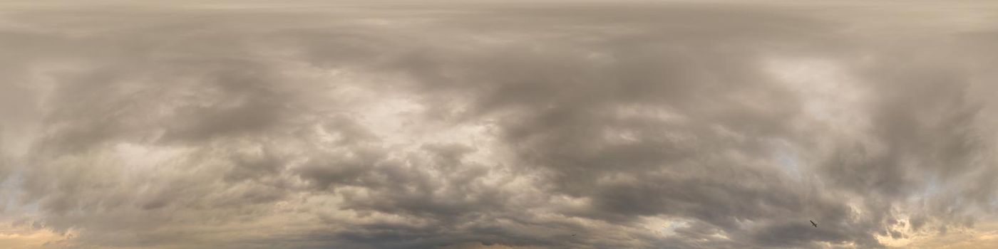 Sky panorama with Cirrus clouds in Seamless spherical equirectangular format. Full zenith for use in 3D graphics, game and editing aerial drone 360 degree panoramas for sky replacement