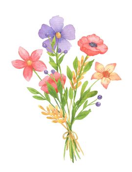 Watercolor illustration bouquet of flowers. Hand drawn wildflowers
