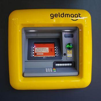 Mariaparochie, The Netherlands - Aug 28 2022 An ATM of 'Geldmaat'. This is a Dutch company that manages ATMs. The banks ABN AMRO, ING and Rabobank are shareholders in this company