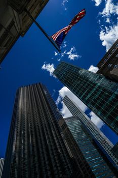 Trump Tower and Stars and Stripes. Shooting Location: New York, Manhattan