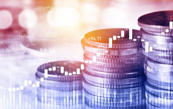 Finance and money technology background concept of business prosperity and asset management . Creative graphic show economy and financial growth by investment in valuable asset to gain wealth profit .