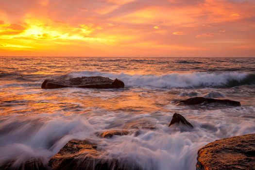 Amazing colorful sunrise over the sea. Horizontal view