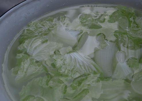 Cut into pieces White cabbage soaked in water