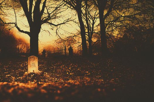 3D Render of Graveyard Cemetery In Spooky Dark Night for halloween concept. Scary Graveyard Wallpapers.