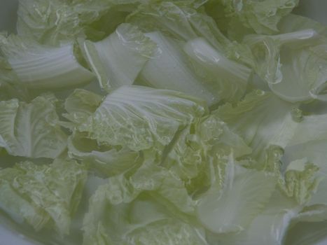 Cut into pieces White cabbage soaked in water