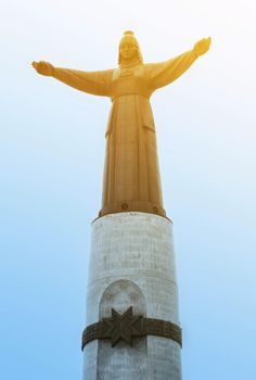 Monument of Chuvashian Mother from Russia, Landscape in orange atmosphere