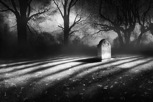 3D Render of Graveyard Cemetery In Spooky Dark Night for halloween concept. Scary Graveyard Wallpapers.