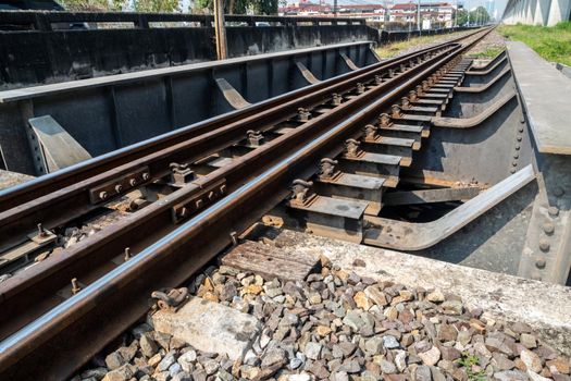 Railway tracks on a bridge over a drainage canal