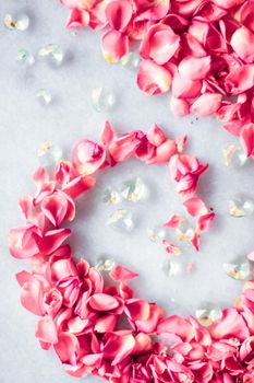 Art of flowers, wedding invitation and nature beauty concept - Rose petals on marble stone, floral background