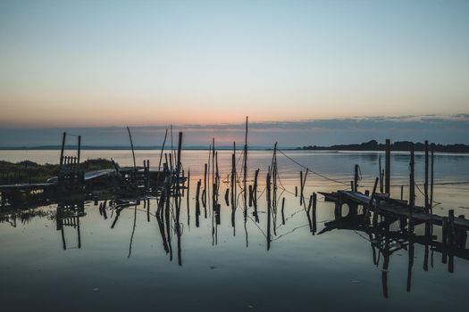 Sunrise view of fishing port, Comporta Portugal