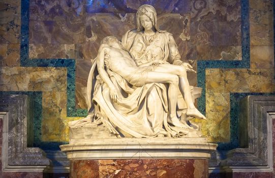 ROME, VATICAN STATE - August 28, 2018: Pietà di Michelangelo (The Pity), 1498-1499, located in St. Peter Basilica in Rome