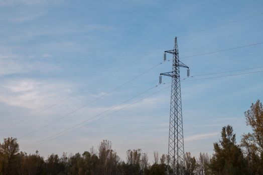 Power line pole, Electrical Pylon, wires, blue sky, clouds