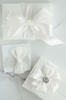 Romantic celebration, lifestyle and holiday present concept - Luxury wedding gifts on marble