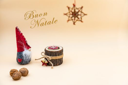 Greeting card with text Buon Natale and colors red, brown, beige and white - Christmas wallpaper