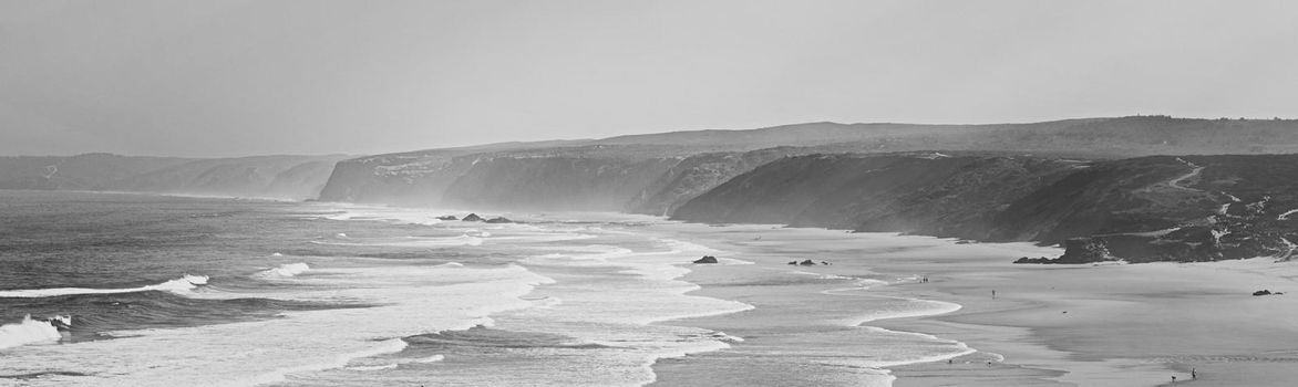 Coastal art print, monochrome and seascape concept - Atlantic ocean coast scenery, fine art