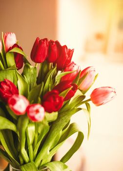 Bouquet of tulips in bloom - mothers day, springtime and international womens day concept. Brighten up your home with flowers