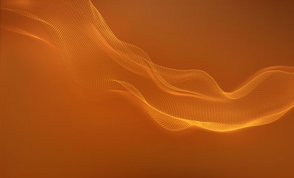 Abstract orange waves background. Dynamic geometric make for dots. 3d rendering.
