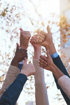 Excellent. a group of hands showing thumbs up